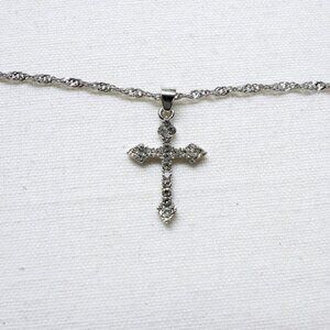 y2k silver diamond cross pendant necklace